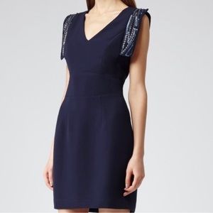 Reiss Riviera Embellished Shoulders Navy Dress